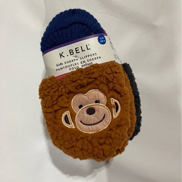 Kids Sherpa bear Slippers pull on sock style slippers grip Pair giftable  NWT - Picture 2 of 6